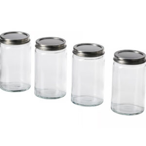 ست ۴ عددی شیشه ای ادویه با بدنه شیشه‌ای شفاف و درب استیل ضد زنگ