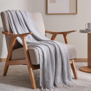 شال مبل و تخت بافتنی نخی ، سایز ۱۲۷×۱۵۴ سانتی‌متر – رنگ خاکستری