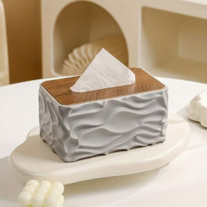 جا دستمال کاغذی بزرگ مدرن مینیمال با درب قهوه‌ای براق