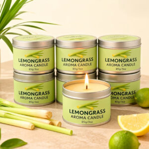 ۴ عدد شمع سویا با رایحه علف لیمو، ۸۵ گرم در قوطی فلزی،هر شمع با قابلیت ۱۲ ساعت سوخت