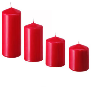 ست ۴ عددی شمع ستون طبیعی و بدون رایحه با رنگ قرمز