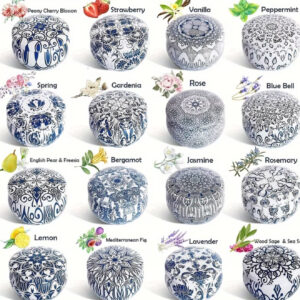 ست ۱۶ عددی شمع معطر با طراحی چینی آبی و سفید