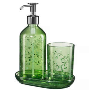 ست ۳ تکه حمام، رنگ سبز /جا صابونی/جا مسواکی/پمپ مایع