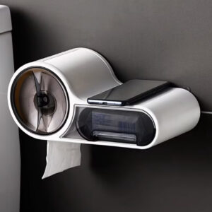 نگهدارنده دستمال توالت ضدآب با چسب، قابل نصب روی دیوار بدون نیاز به سوراخکاری