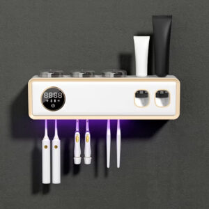 نگهدارنده هوشمند مسواک با خشککن و ضدعفونیکننده، نصب دیواری بدون نیاز به سوراخکاری، دارای جاخمیردندانی، نمایشگر هوشمند، قابلیت ضدعفونی زمانبندیشده