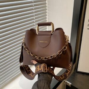 کیف دستی رترو زنانه با بند زنجیری قابل جدا شدن و قابل تنظیم و قفل فلزی طلاییرنگ