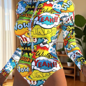 مایو یک‌تکه زنانه با طراحی فشن و اسپرت، آستین بلند با جزئیات زیپ