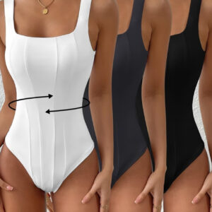 ست ۳ تکه بادی زنانه بدون آستین با یقه مربعی، شیک و راحت برای استفاده روزمره