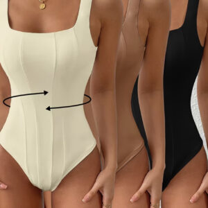 ست ۳ تکه بادی زنانه بدون آستین با یقه مربعی، شیک و راحت برای استفاده روزمره