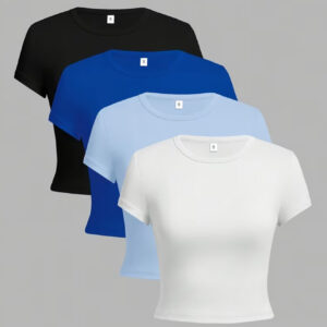 ست ۴ تکه تیشرت زنانه آستین کوتاه شیک، با فرم جذب و استایل کژوال در چند رنگ متنوع و موجود در انواع سایزبندی