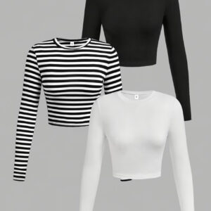 ست ۳تکه زنانه آستین بلند با یقه گرد، طراحی جذب و شیک، مناسب استایل کژوال و جذاب موجود در تمام سایزها